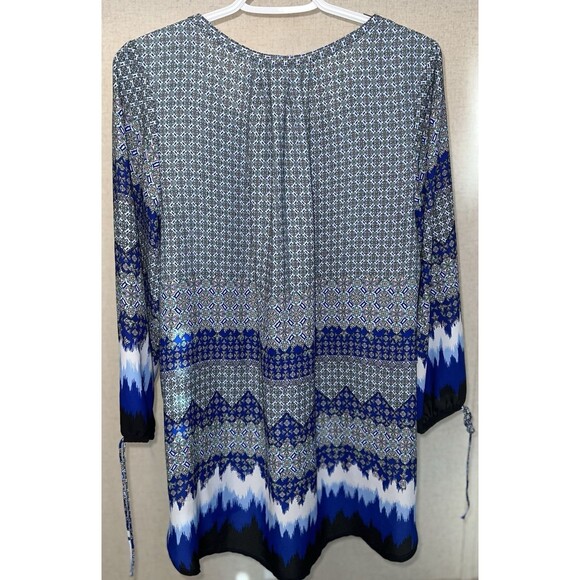 Zac & Rachel Womens Blue Multi-print 3/4 Sleeve Peasant Hi-Low Top Size Large - Picture 6 of 7